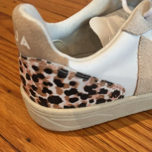 Veja Beige and White Athletic Shoes with Leopard Accent - Picture 7 of 7
